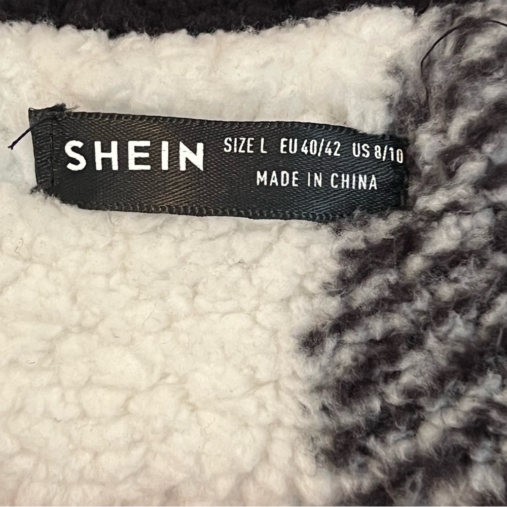 SHEIN Black and White Plaid Teddy Jacket - Picture 5 of 7